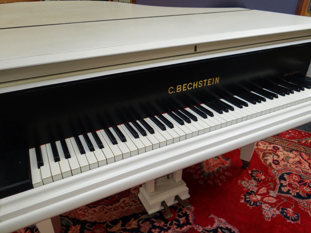A BECHSTEIN BABY GRAND PIANO on square tapered supports, numbered 100334, 178cms long (painted off- - Image 2 of 4