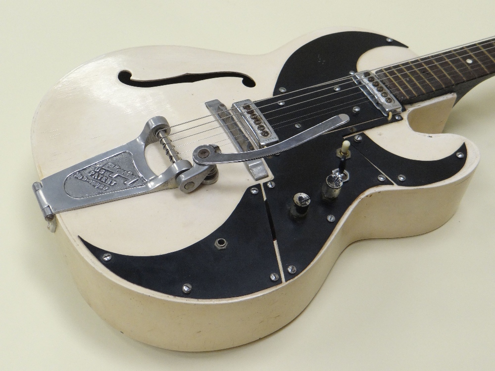 A HOFNER 'BIGSBY' SEMI-ACOUSTIC GUITAR, 1950s in ivory with chrome and black, bearing US Patent - Image 2 of 2