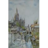 SALLI WILLIAMS watercolour - entitled, 'Cathedral View', 18.5 x 12cms