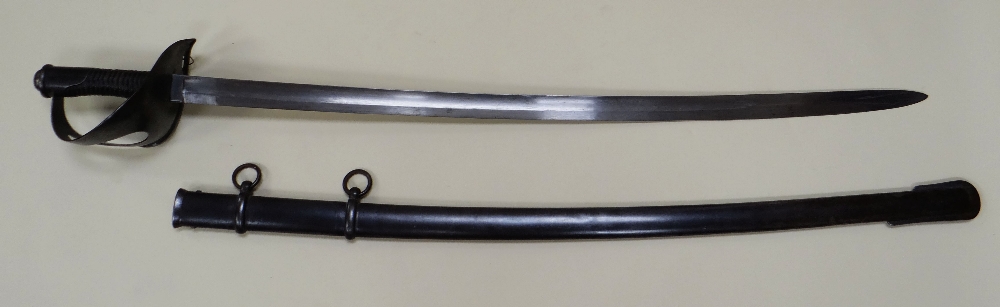 A DRESS SWORD unmarked, with wire and leather handle, basket hilt and all-metal scabbard, the - Image 2 of 3