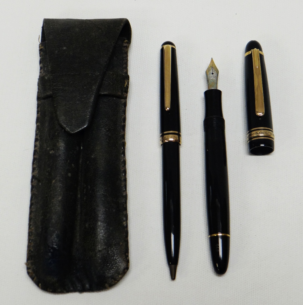 A VINTAGE MONT BLANC 'MASTERPIECE' FOUNTAIN PEN & PENCIL SET No.142, the black barrel with yellow - Image 2 of 2