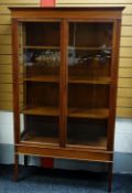 A TWO DOOR MAHOGANY CHINA CABINET, 95 x 168cms