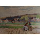 JOSEPH KIRKPATRICK watercolour - rural scene with figures picking vegetables, signed and dated,