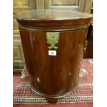 A 19th CENTURY CYLINDER MAHOGANY LIDDED COAL BIN, the 42 cms top with brass hinge and limiting
