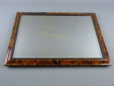 A 19th CENTURY TORTOISESHELL WALL MIRROR, rectangular shaped bevelled edge plate with mahogany