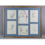 PHILIPPA JACOBS pencil - a frame of six pencil studies of a trapeze artist in various actions,