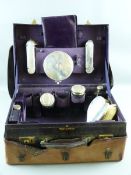 A LADY'S SILVER COMPACTUM, the case in quality deep purple leatherette, marked Mappin & Webb, only