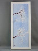 NEAL LINDSKOG oil on canvas - a nice furnishing still life, white blossom on a blue background,