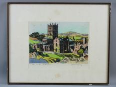 JAMES PRIDDEY artist's proof aquatint - titled 'St David's Cathedral' and signed in pencil, 24 x