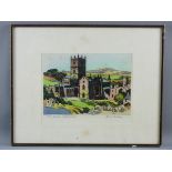 JAMES PRIDDEY artist's proof aquatint - titled 'St David's Cathedral' and signed in pencil, 24 x