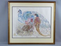 KATHERINE ROLFE pen and watercolour - study of peacock and pheasants, signed in full and dated