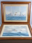 SIS DEVIAN a pair of oak framed watercolour studies - port and starboard views of a single funnel