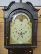 AN EARLY TO MID 19th CENTURY LONGCASE CLOCK for restoration, having an arched hood with Corinthian