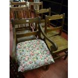 THREE ANTIQUE OAK FARMHOUSE CHAIRS along with three high back vintage oak chairs