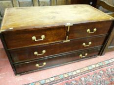A MAHOGANY PRESS CUPBOARD BASE of two short over two long drawers with brass swing handles, 64 x 122