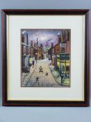 BERNARD McMULLEN original acrylic - a Northern street scene, attached paper label titled 'The