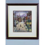 BERNARD McMULLEN original acrylic - a Northern street scene, attached paper label titled 'The