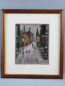 BERNARD McMULLEN original acrylic - a Northern street scene depicting a gas lamp lighter with