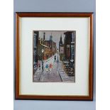 BERNARD McMULLEN original acrylic - a Northern street scene depicting a gas lamp lighter with