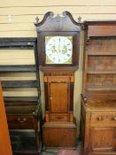 A LATE 19th CENTURY LONGCASE CLOCK, oak and mahogany, having a square hood with painted dial and