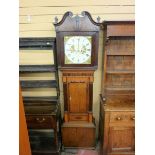 A LATE 19th CENTURY LONGCASE CLOCK, oak and mahogany, having a square hood with painted dial and