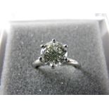 A LADY'S DIAMOND SOLITAIRE RING, platinum set, semi-old cut, 8 x 5 mm, visual estimate 2 carats, H/