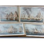 ROBERT DODD four framed coloured engravings - published by J W Laird, London, 1843, depicting