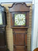 A LATE 19th CENTURY LONGCASE CLOCK, oak and mahogany, having a square hood with painted dial,