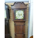 A LATE 19th CENTURY LONGCASE CLOCK, oak and mahogany, having a square hood with painted dial,