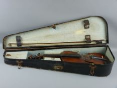 A CASED VINTAGE VIOLIN WITH BOW, interior label marked 'Christian Hoffmann Sachsen' and the date '