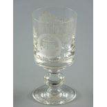 A GLASS COMMEMORATIVE GOBLET, finely etched and commemorating the Mayoralty of Beaumaris, 1974