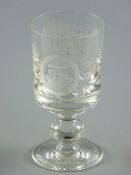 A GLASS COMMEMORATIVE GOBLET, finely etched and commemorating the Mayoralty of Beaumaris, 1974