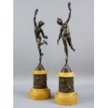 A PAIR OF MERCURY & VENUS BRONZE FIGURES, late 19th Century patinated models of the winged messenger