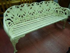 COALBROOKDALE 'LILY OF THE VALLEY' PATTERN, a white painted antique cast iron garden bench with