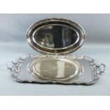 A LARGE TWO HANDLED ELECTROPLATE SERVING TRAY by R N H & Co, rectangular shaped with raised