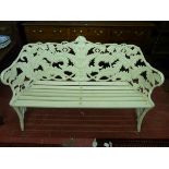 COALBROOKDALE 'FERN & BLACKBERRY' PATTERN, white painted antique cast iron garden bench with