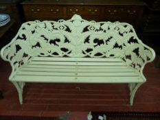 COALBROOKDALE 'FERN & BLACKBERRY' PATTERN, white painted antique cast iron garden bench with