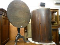 A 19th CENTURY OAK HANGING CORNER CUPBOARD, two door bow fronted, requiring restoration and a 19th