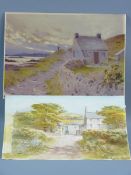 THOMAS GREY & ARTHUR MILES RI two watercolour studies - cottages, unframed, signed by the artists,
