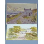 THOMAS GREY & ARTHUR MILES RI two watercolour studies - cottages, unframed, signed by the artists,