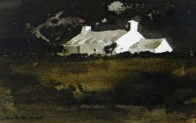 JOHN KNAPP FISHER watercolour - whitewashed cottage, entitled verso on Harbour Lights Gallery