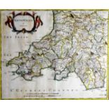 ROBERT MORDEN antique coloured map - South Wales, 36 x 43cms