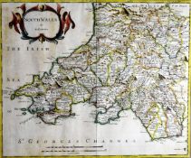 ROBERT MORDEN antique coloured map - South Wales, 36 x 43cms