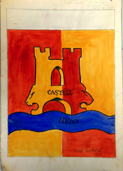 WILL ROBERTS watercolour - preliminary design for Neath Lions Club crest (together with a postcard - Image 2 of 3