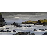 DAVID BARNES oil on board - Anglesey coastal scene, Porth Dafarch, signed with initials, 30 x 59cms