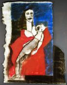 IWAN BALA mixed media - mother with distressed child, 58 x 45cms. Auctioneer’s note: the work is