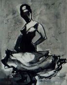 WILL ROBERTS colourwash - three quarter study of a twisting Flamenco dancer, signed with initials,