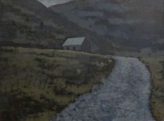 ANEURIN M JONES oil on board - roadway leading to isolated chapel near Cwm Orthin, near Blaenau