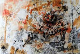 LESLIE MOORE mixed media - entitled ‘The Blossom Tree’, signed and dated 1972/73, 39 x 57cms