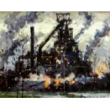 DAVID GRIFFITHS oil on canvas - blast furnace at Port Talbot steel works, signed, 39.5 x 49cms